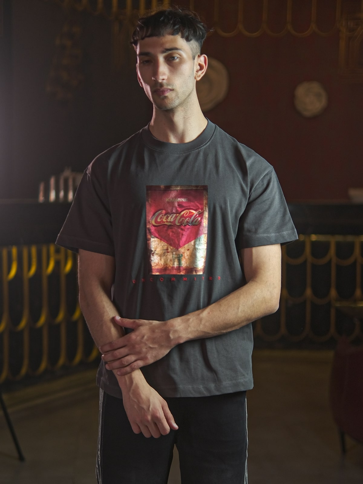 Grey Cotton Jersey Printed T-Shirt For Men