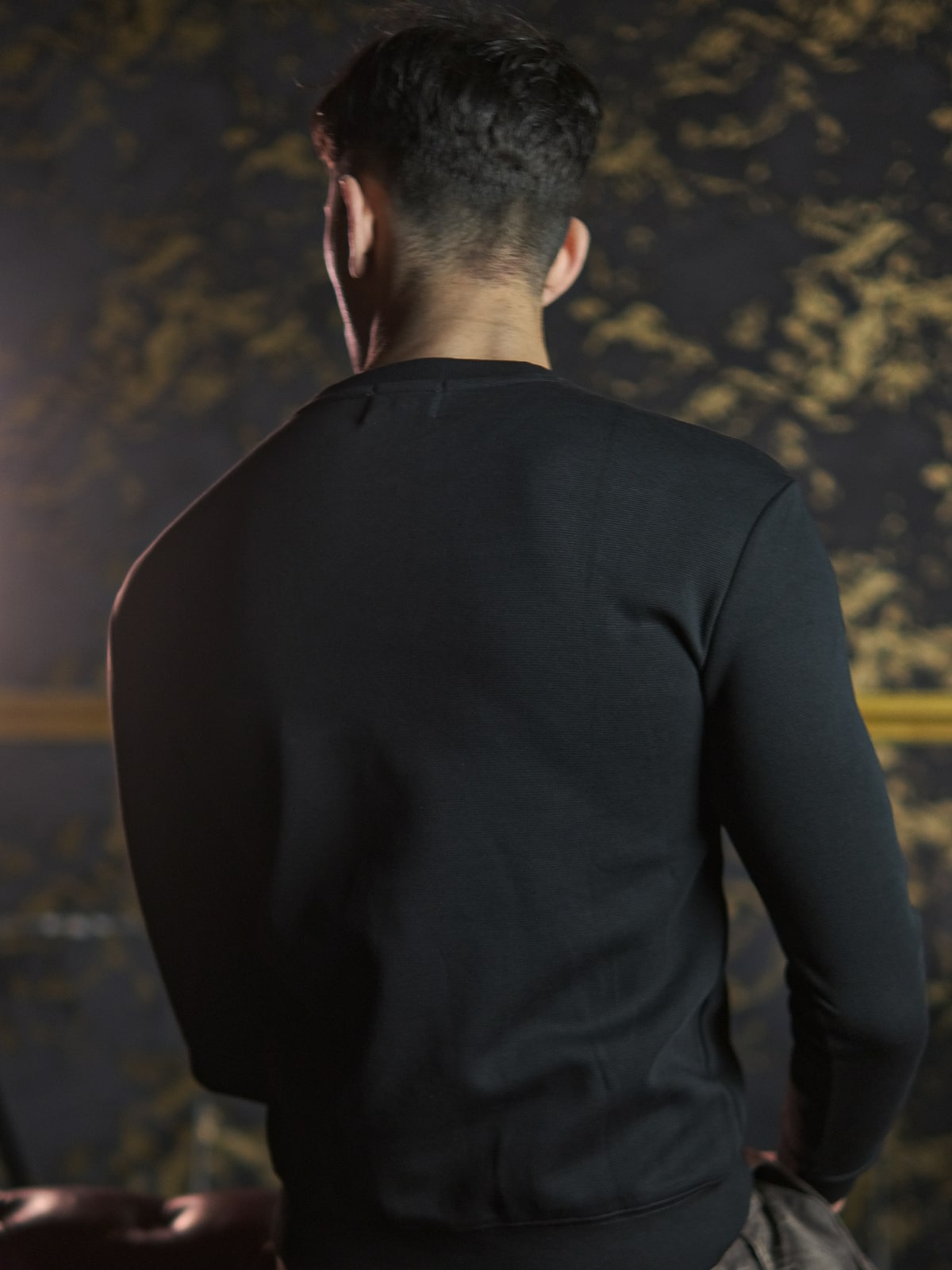 Black Cotton Jersey Patterned Sweatshirt For Men