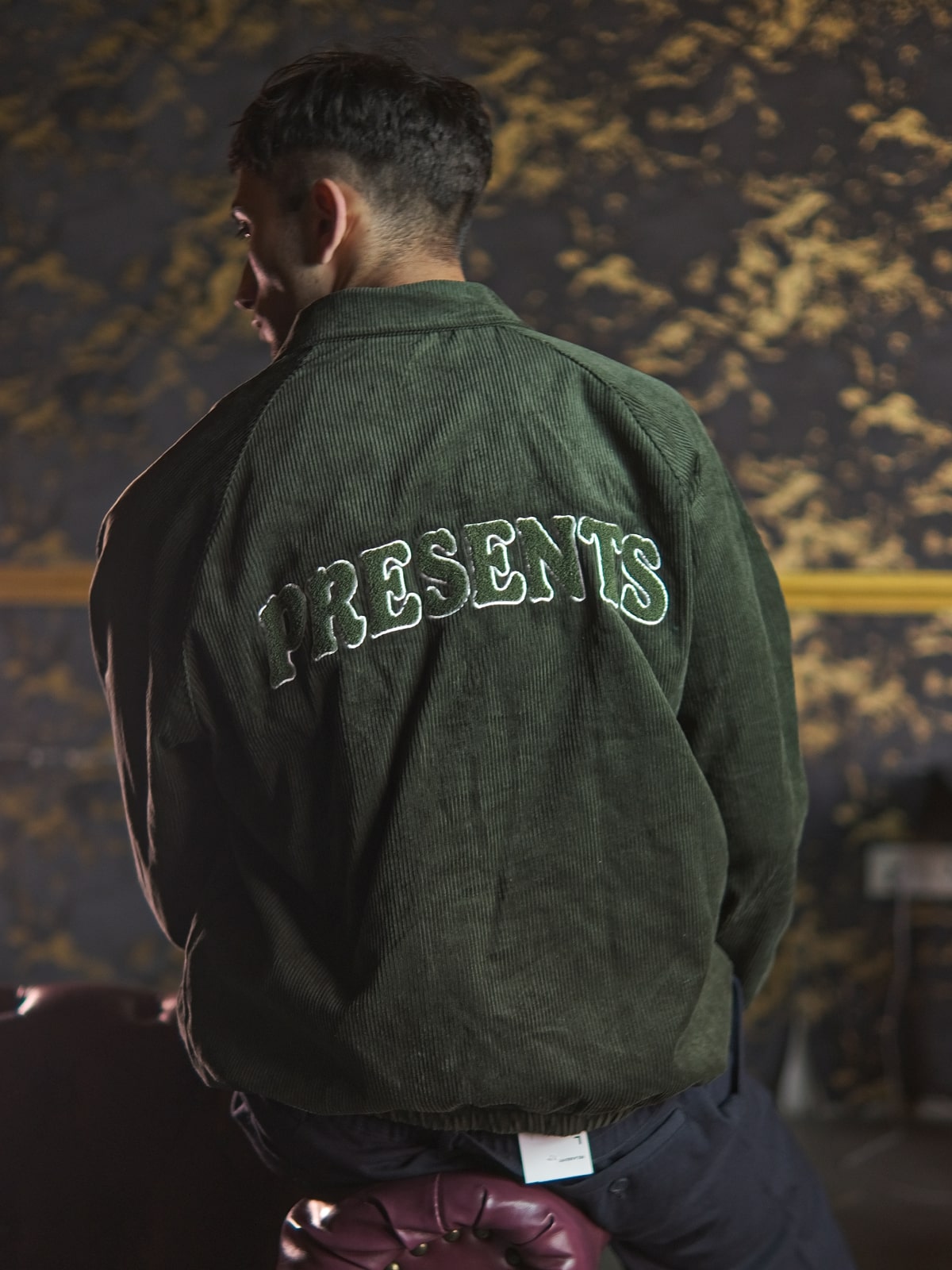 Green Corduroy Solid Jacket For Men