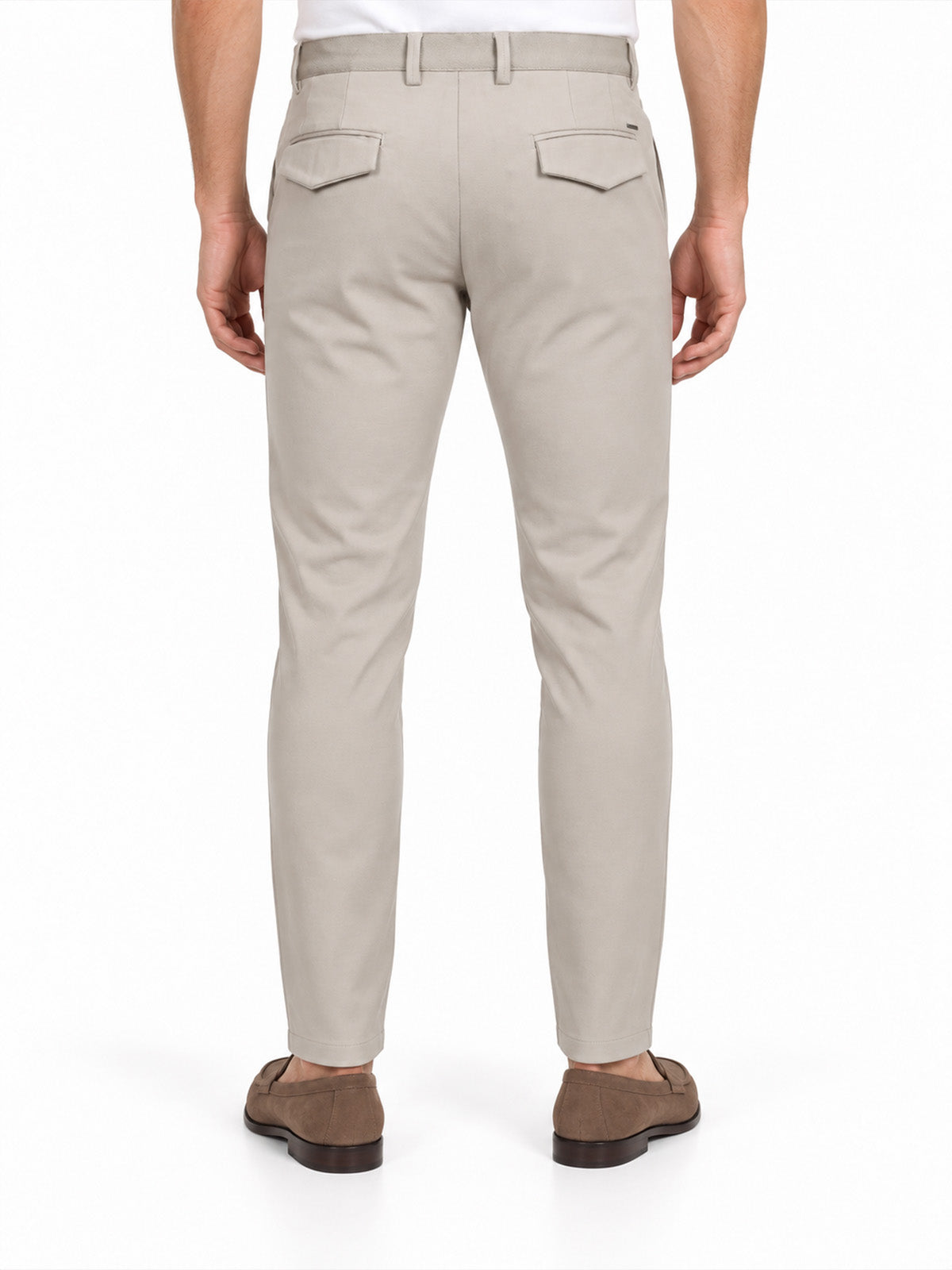Beige Cotton Blend Solid Trouser