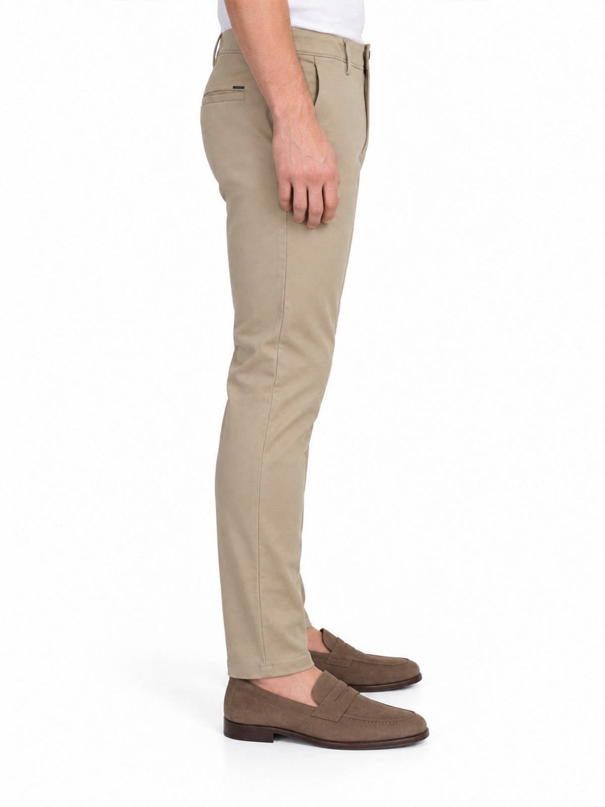 Beige Cotton Blend Solid Trouser