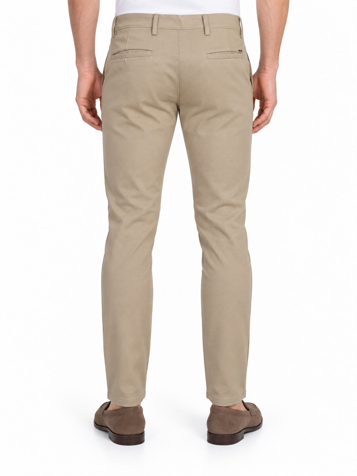 Beige Cotton Blend Solid Trouser