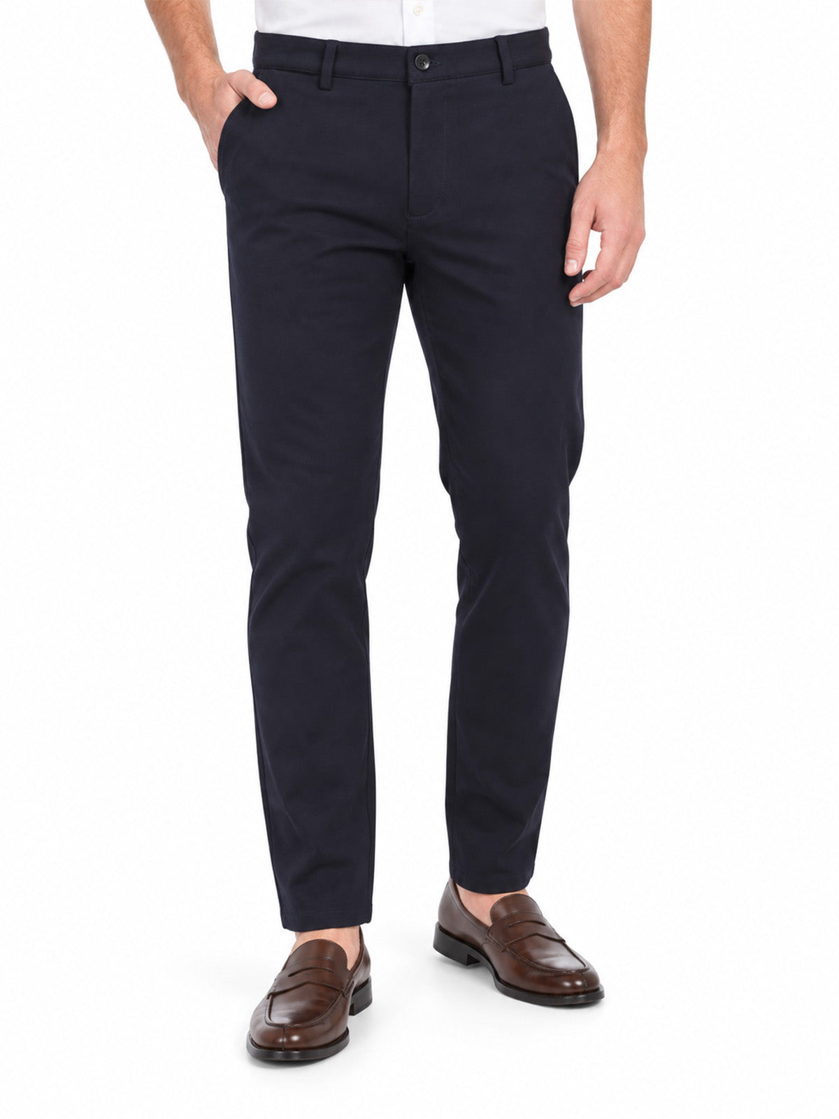 Blue Cotton Blend Solid Trouser