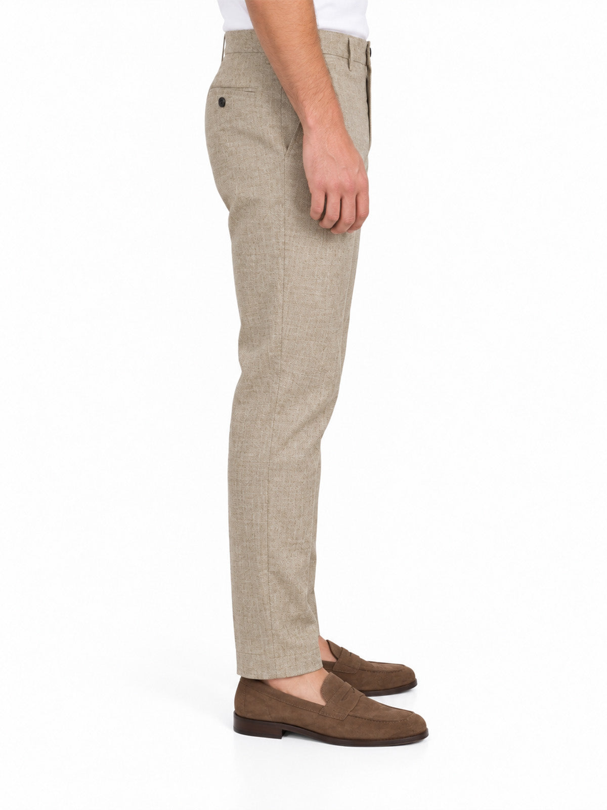 Beige Cotton Blend Solid Trouser