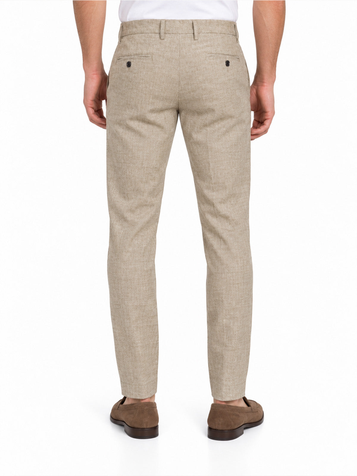Beige Cotton Blend Solid Trouser