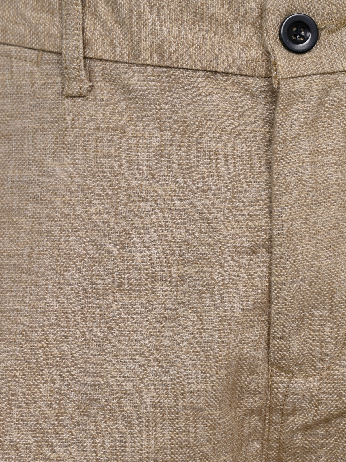 Beige Cotton Blend Solid Trouser