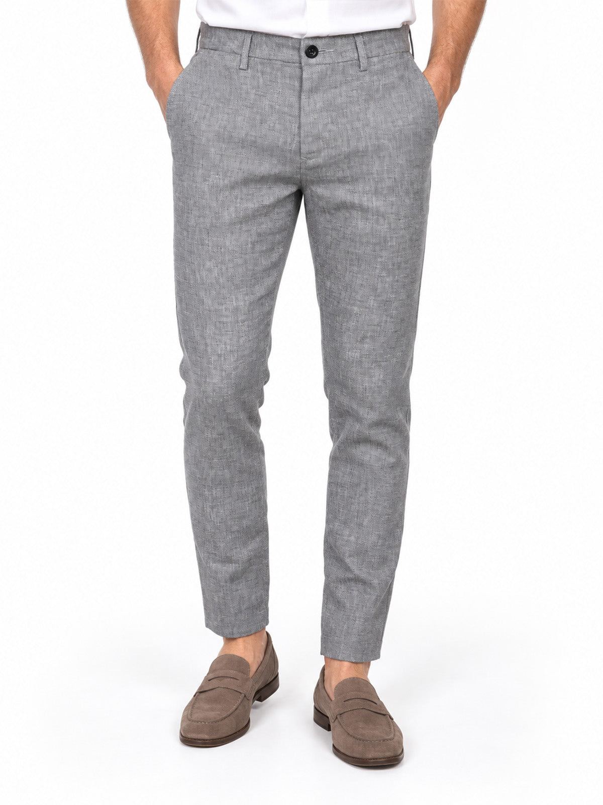 Grey Cotton Blend Solid Trouser