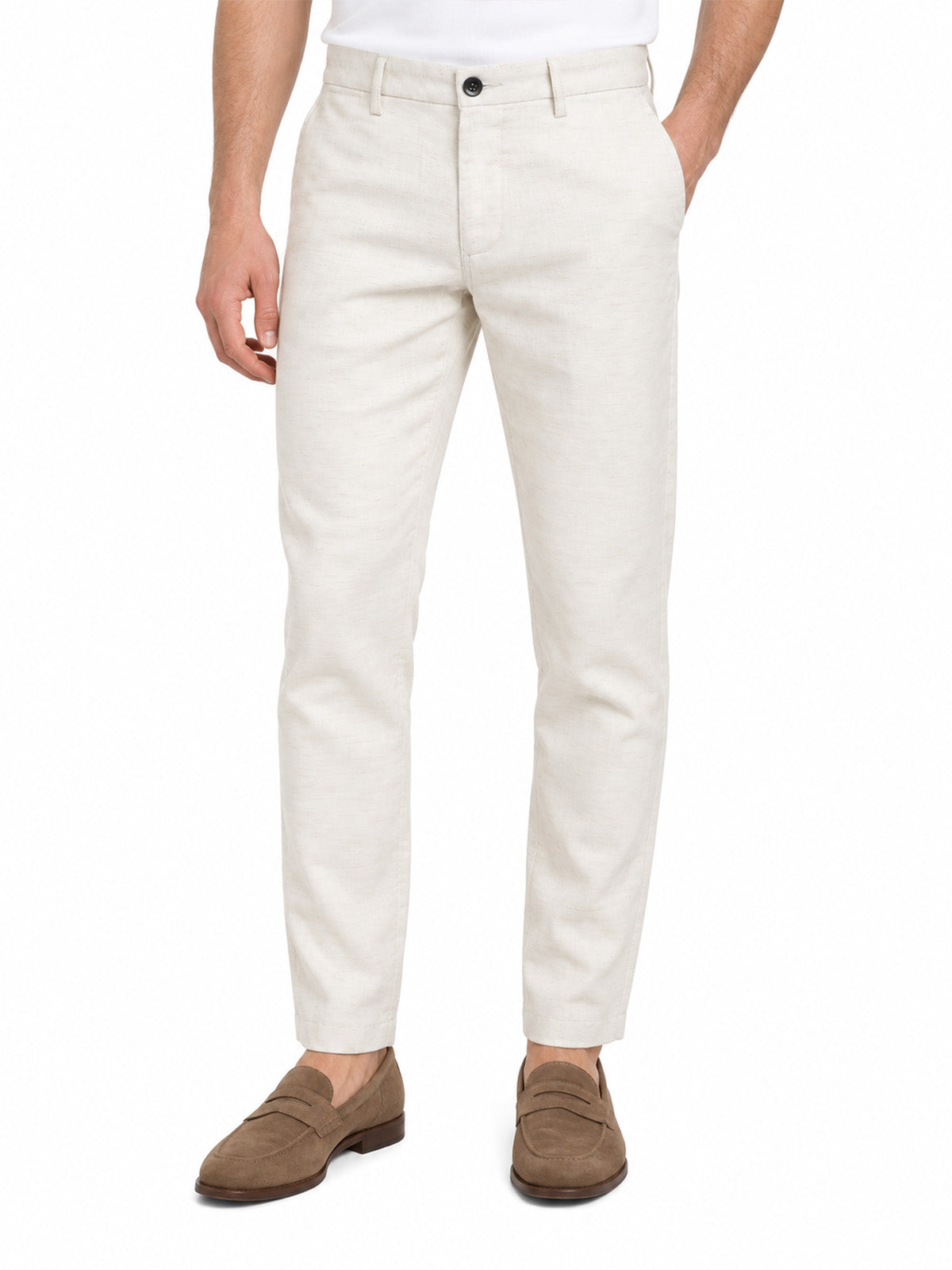 White Cotton Blend Solid Trouser