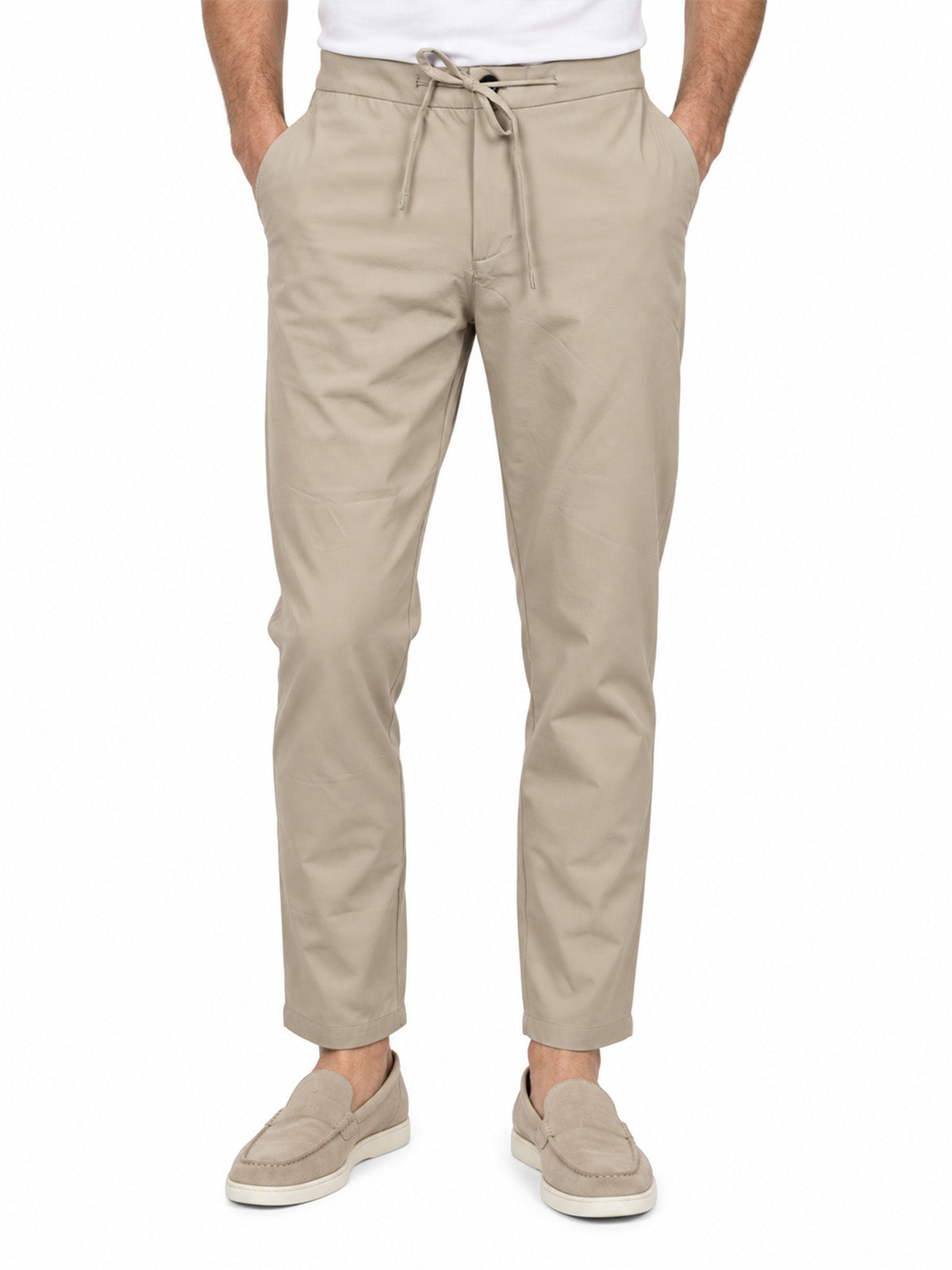 Beige Polyester Rib Solid Trouser
