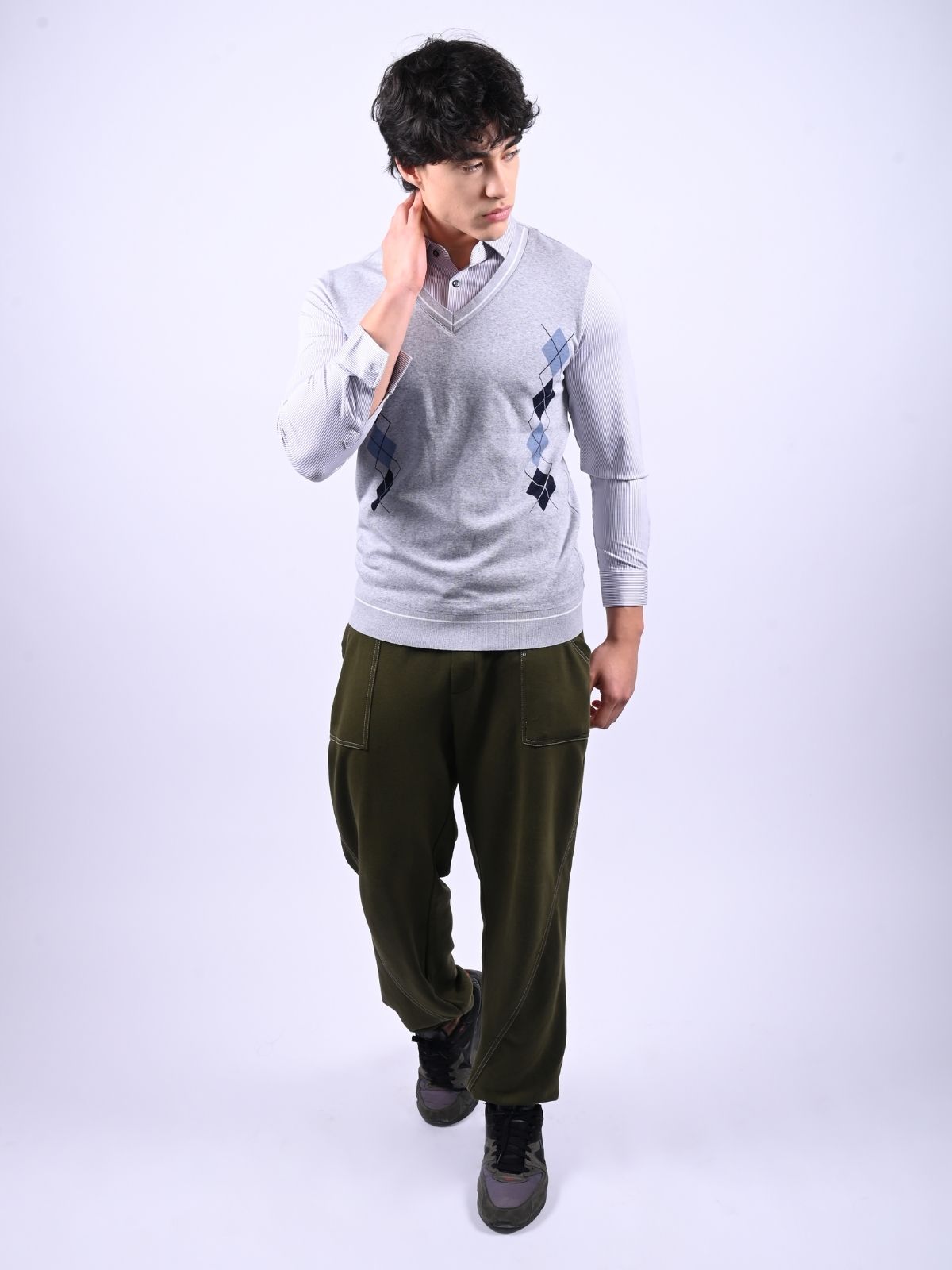 Franco Grey Cotton Pique Printed Polo Shirt For Men