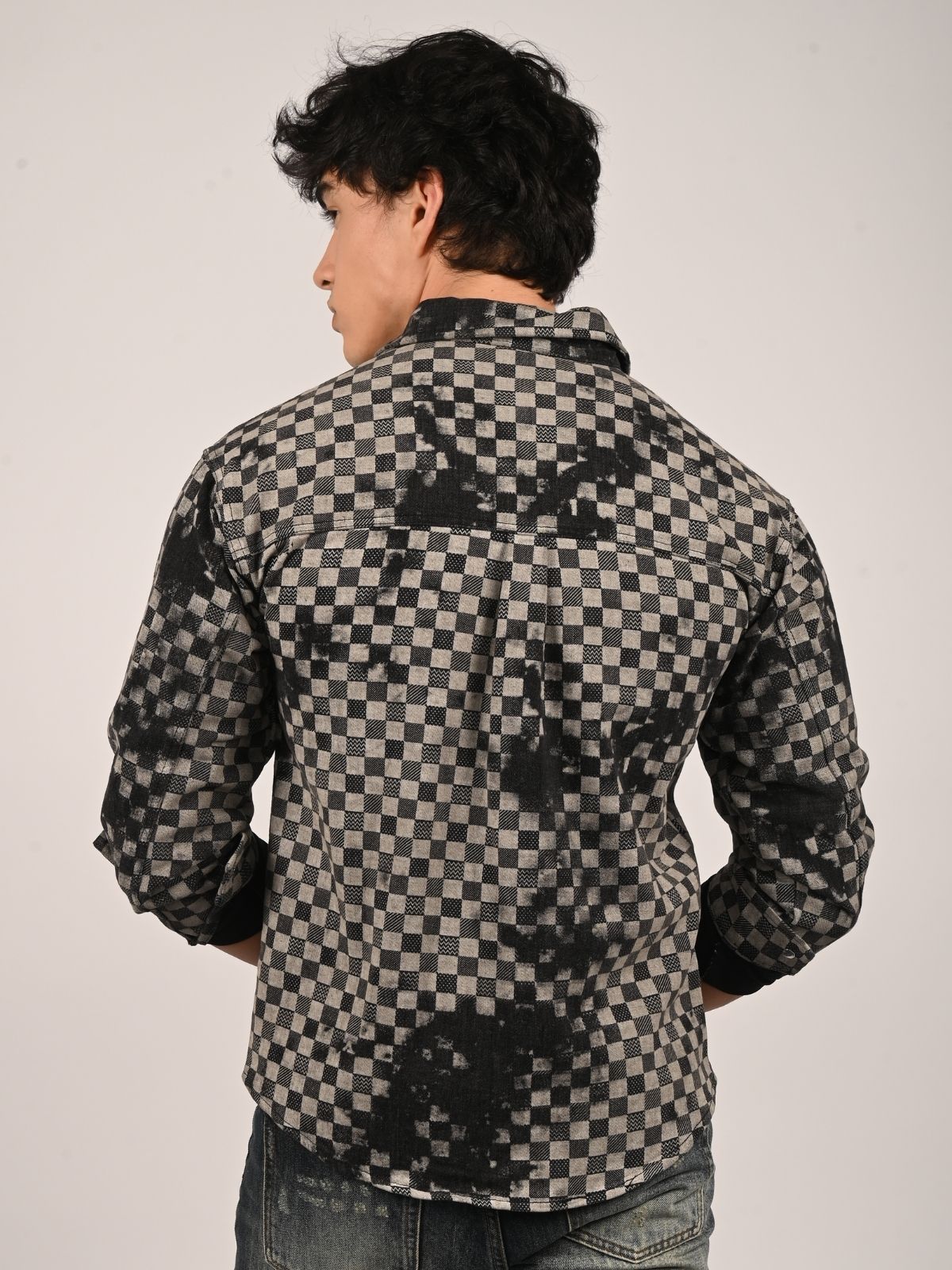 Franco Black And Grey Denim Checked Shirts For Men