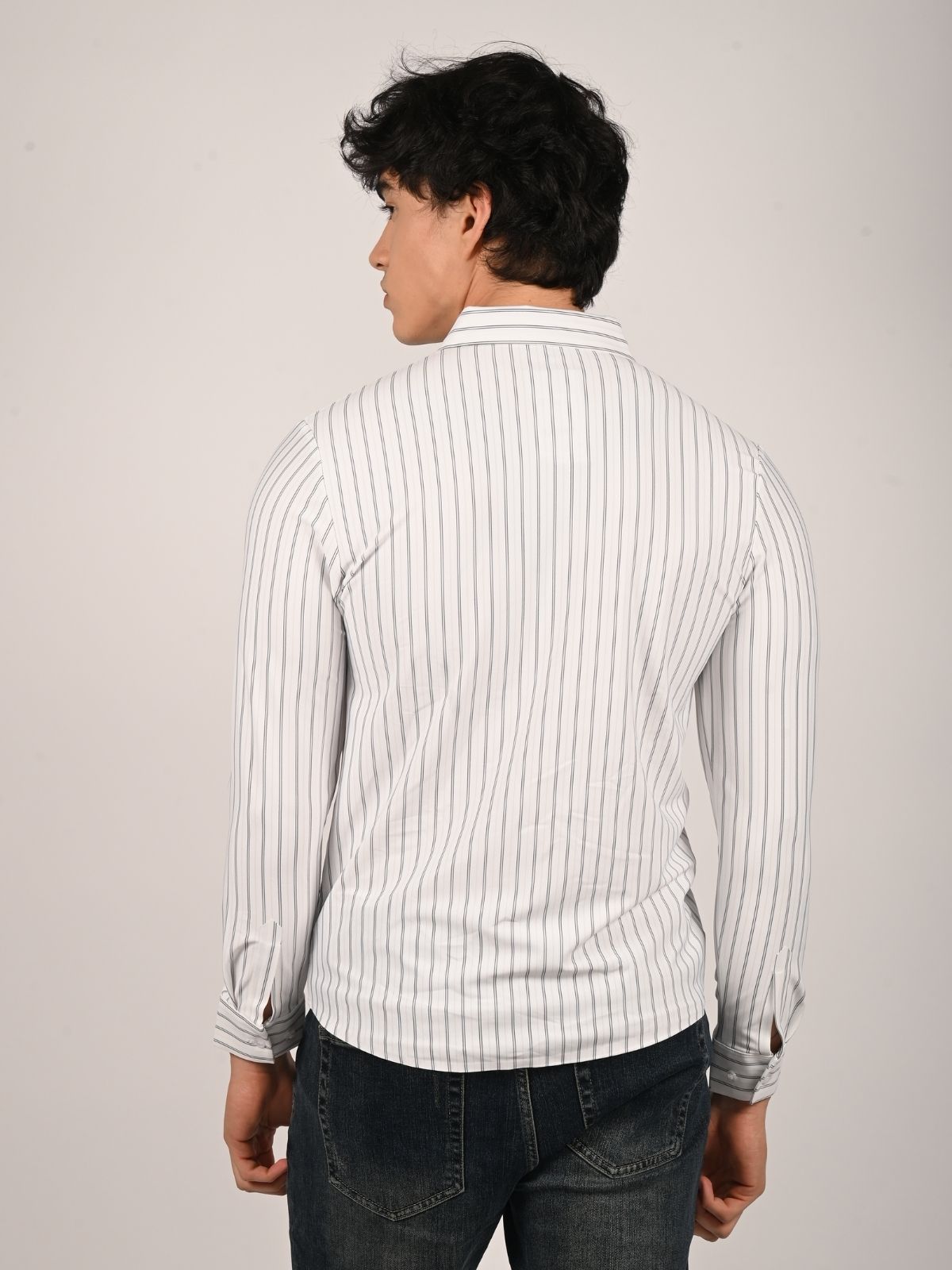 Franco White Lycra Striped Shirts For Men