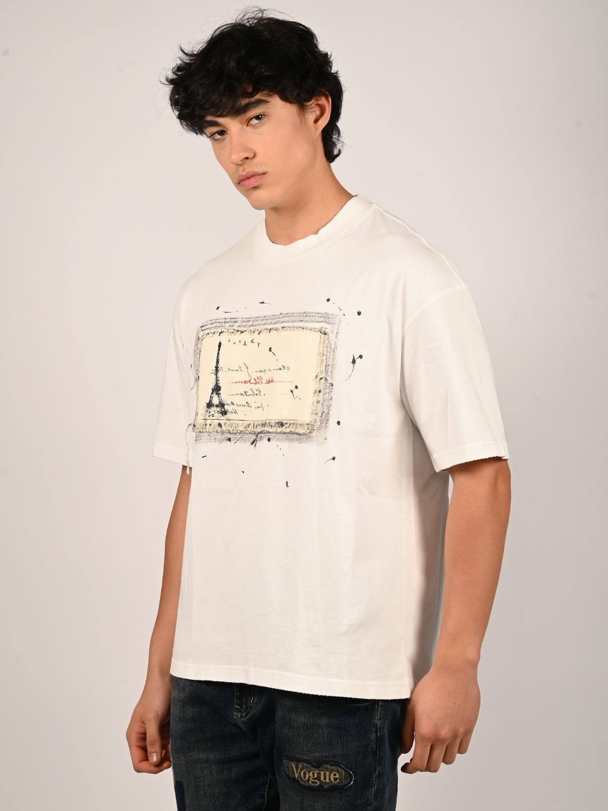 Franco White Cotton Jersey Printed T-Shirt For Men