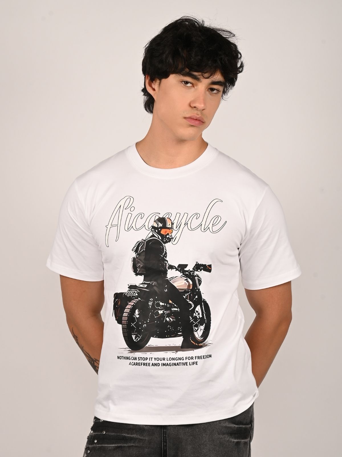 Franco White Cotton Jersey Printed T-Shirt For Men