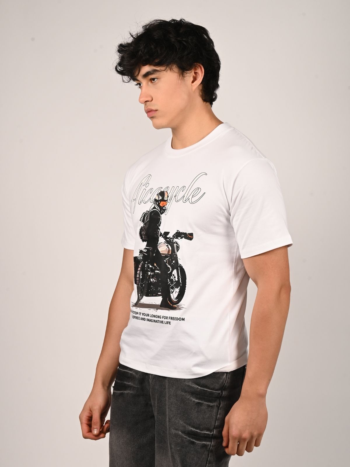 Franco White Cotton Jersey Printed T-Shirt For Men