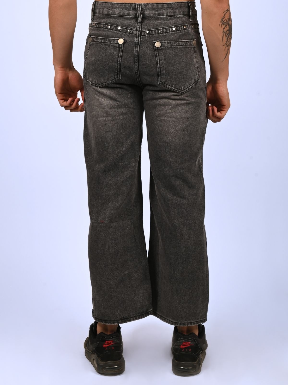 Franco Grey Denim Metallic Design Faded Trouser For Men