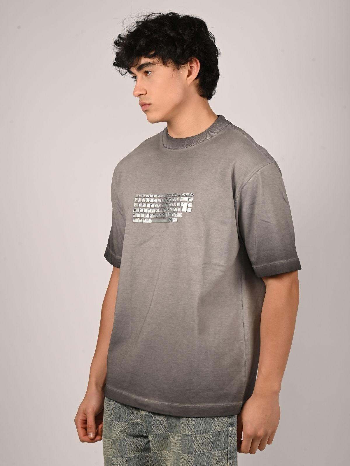 Franco Grey Cotton Jersey 3D Print T-Shirt For Men