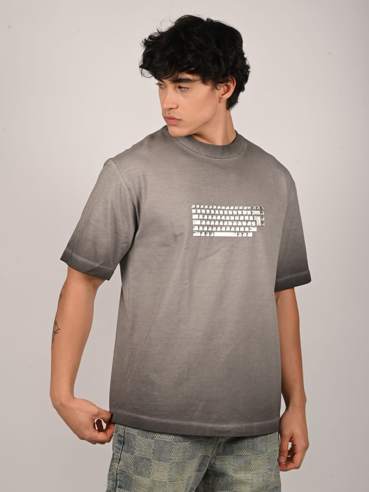 Franco Grey Cotton Jersey 3D Print T-Shirt For Men