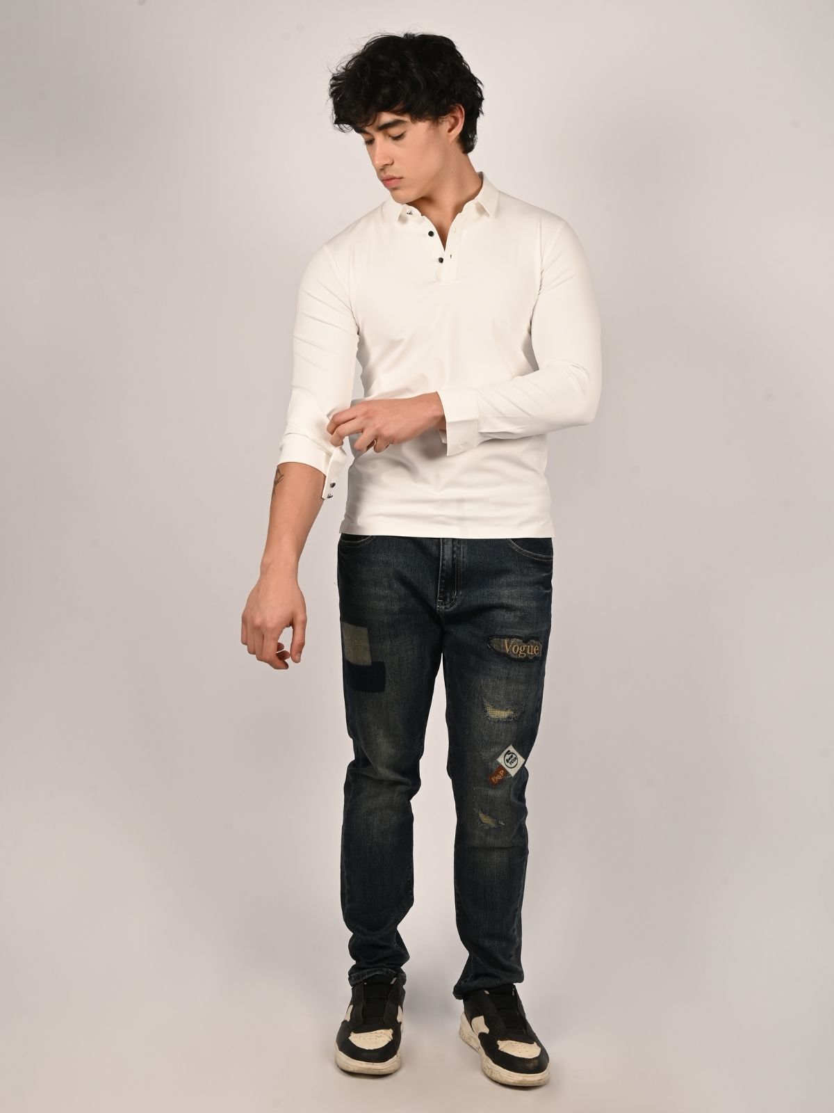 Franco White Polyester Lycra Solid T-Shirt For Men