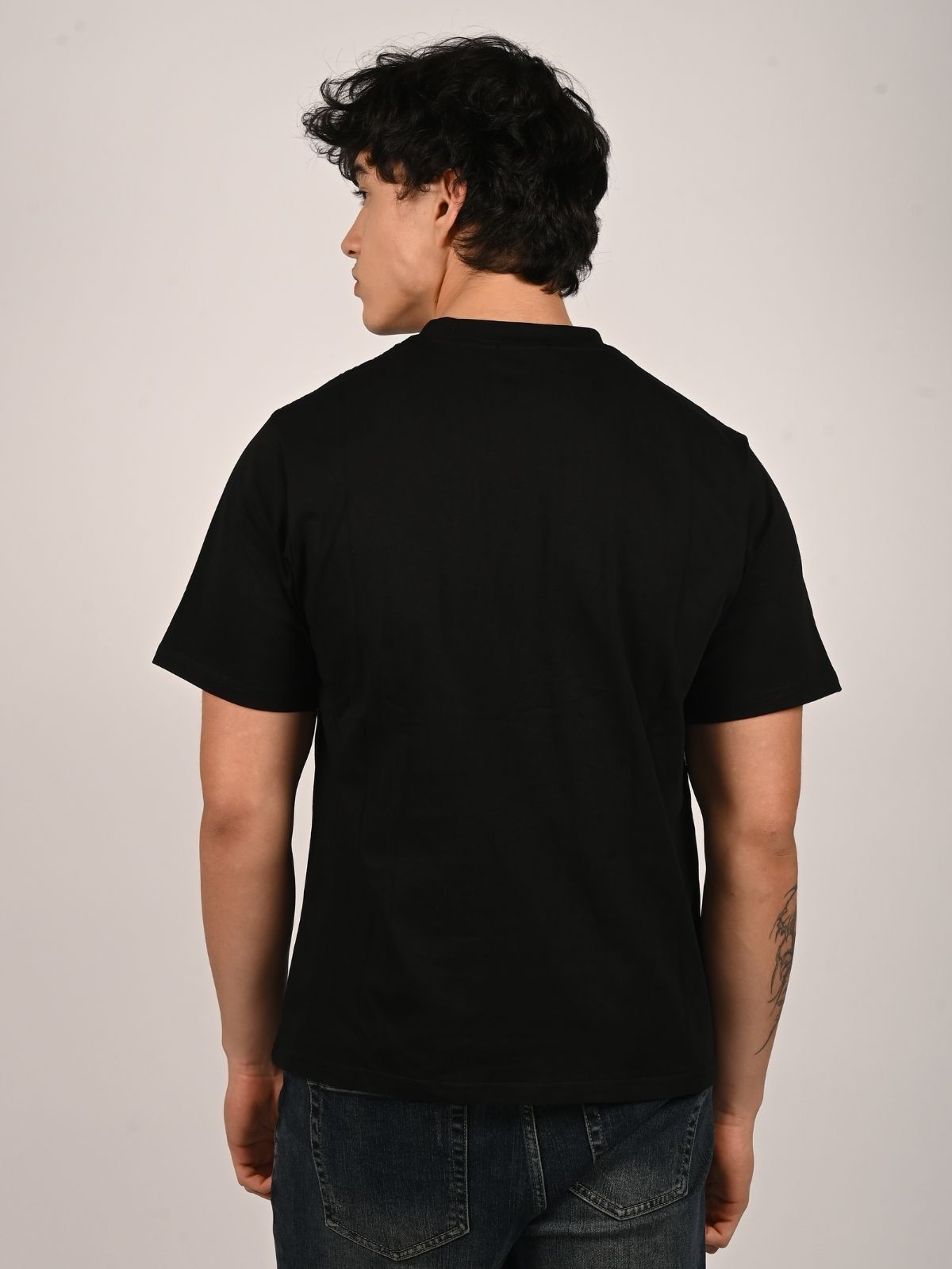 Franco Black Cotton Jersey Printed T-Shirt For Men