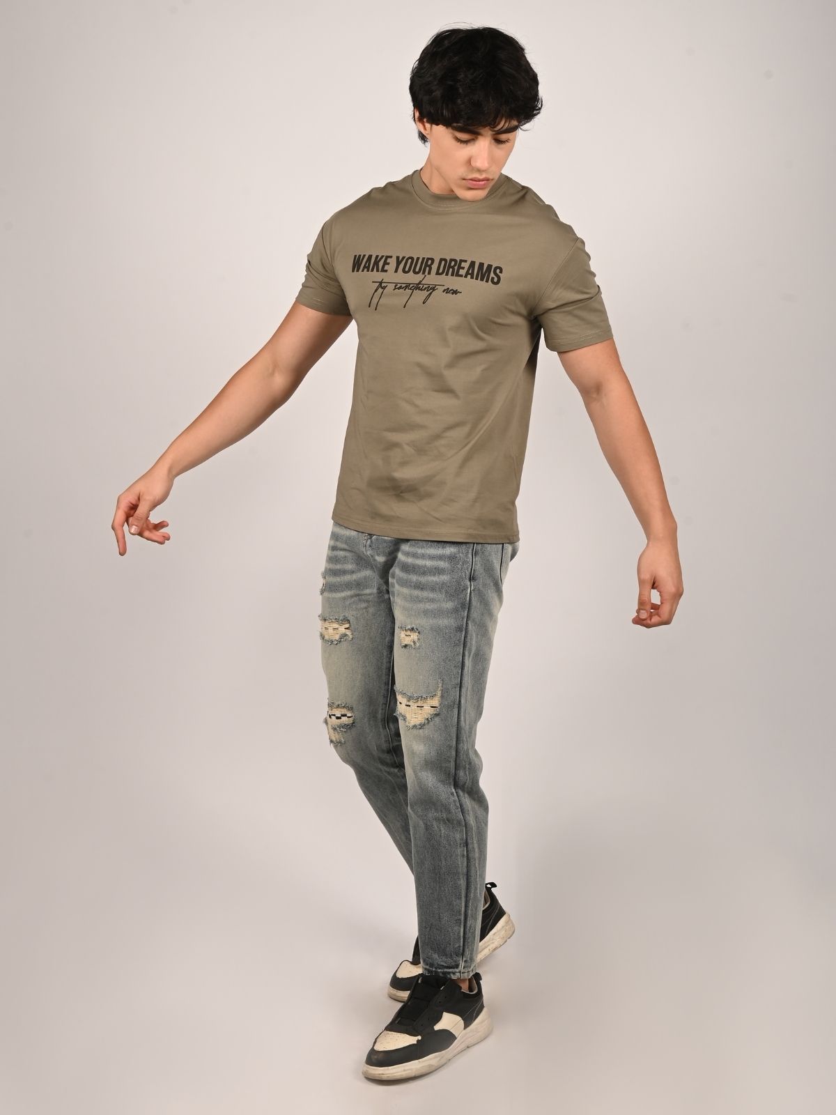Franco Dark Beige Cotton Jersey Printed T-Shirt For Men