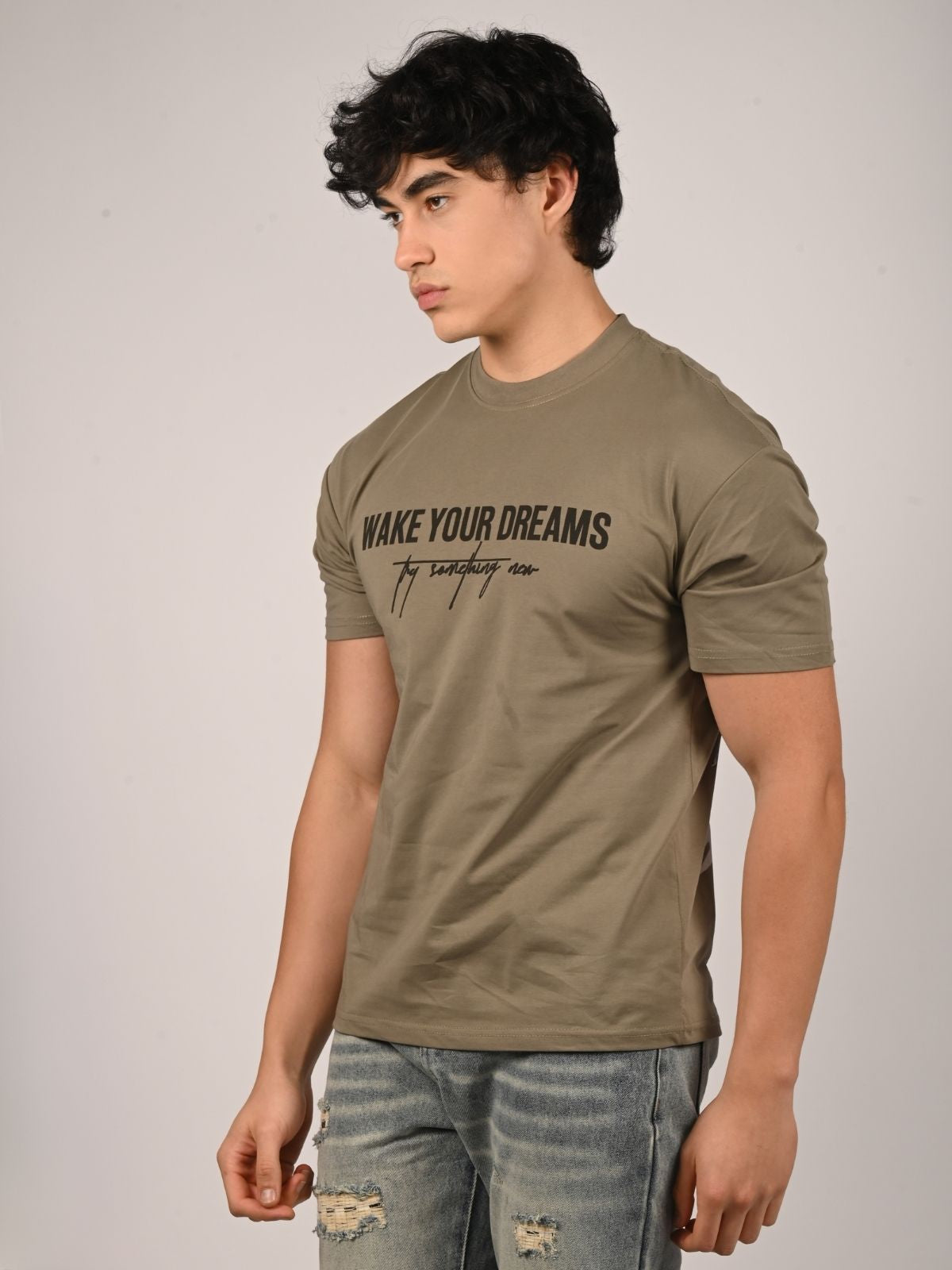 Franco Dark Beige Cotton Jersey Printed T-Shirt For Men