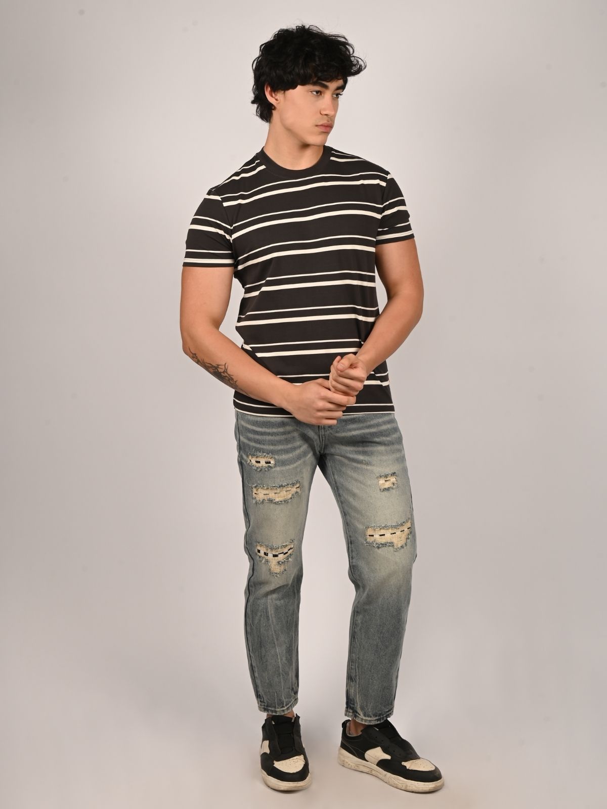 Franco Black Cotton Jersey Printed T-Shirt For Men