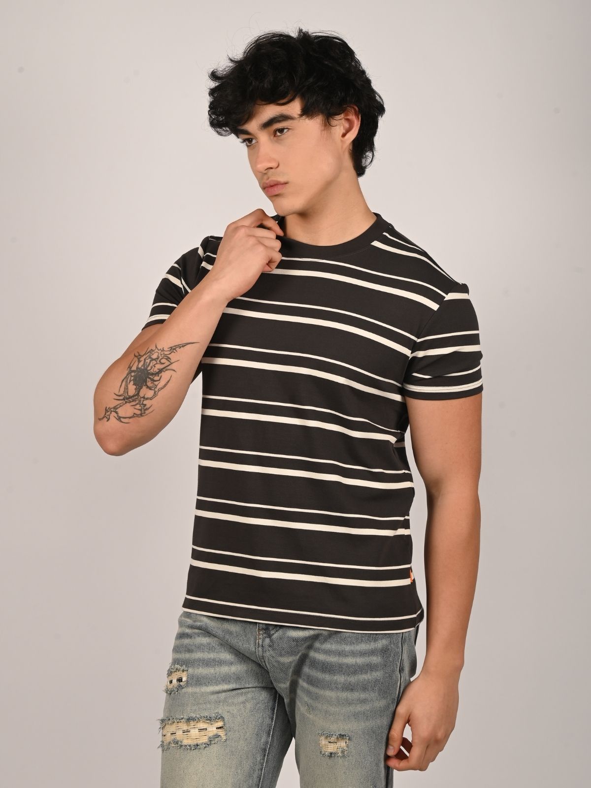 Franco Black Cotton Jersey Printed T-Shirt For Men