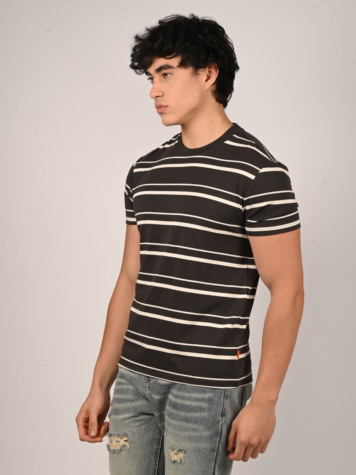 Franco Black Cotton Jersey Printed T-Shirt For Men