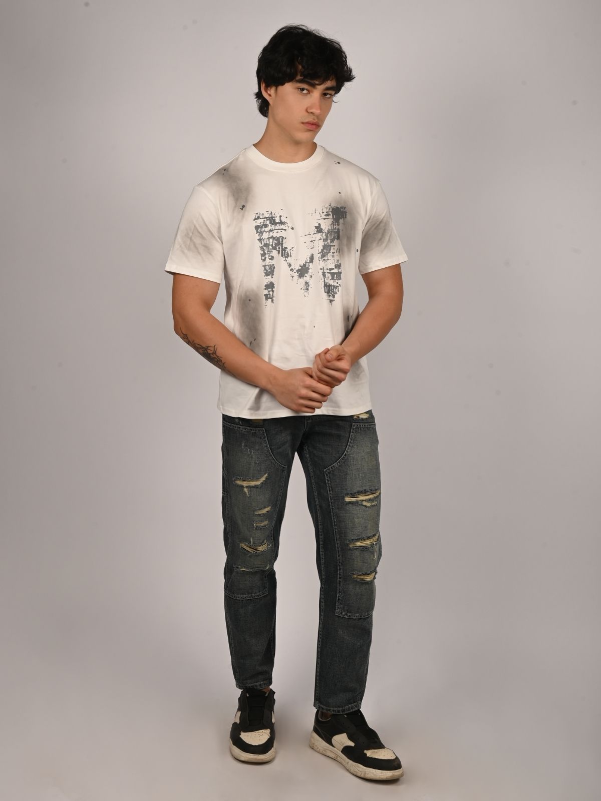Franco White Cotton Jersey Printed T-Shirt For Men