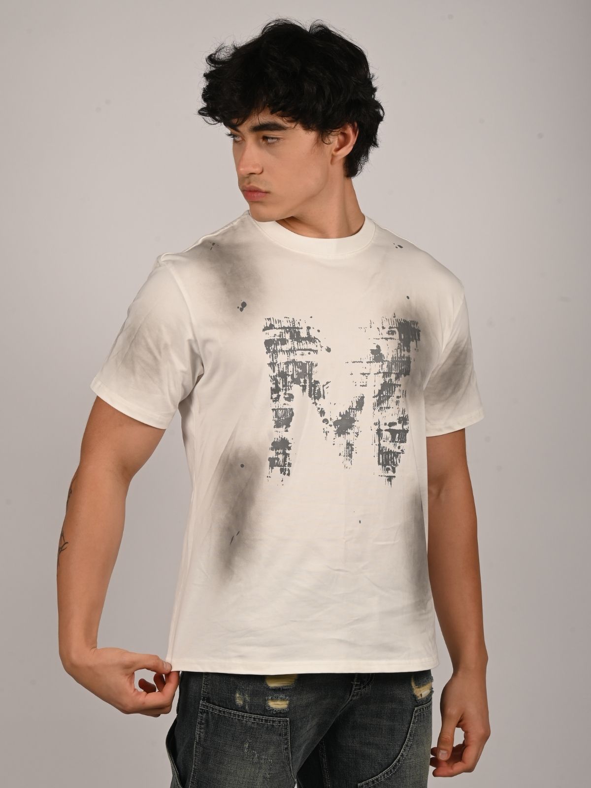 Franco White Cotton Jersey Printed T-Shirt For Men