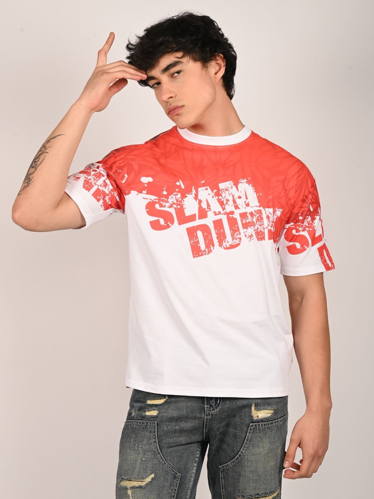 Franco Red And White Cotton Jersey Printed T-Shirt For Men