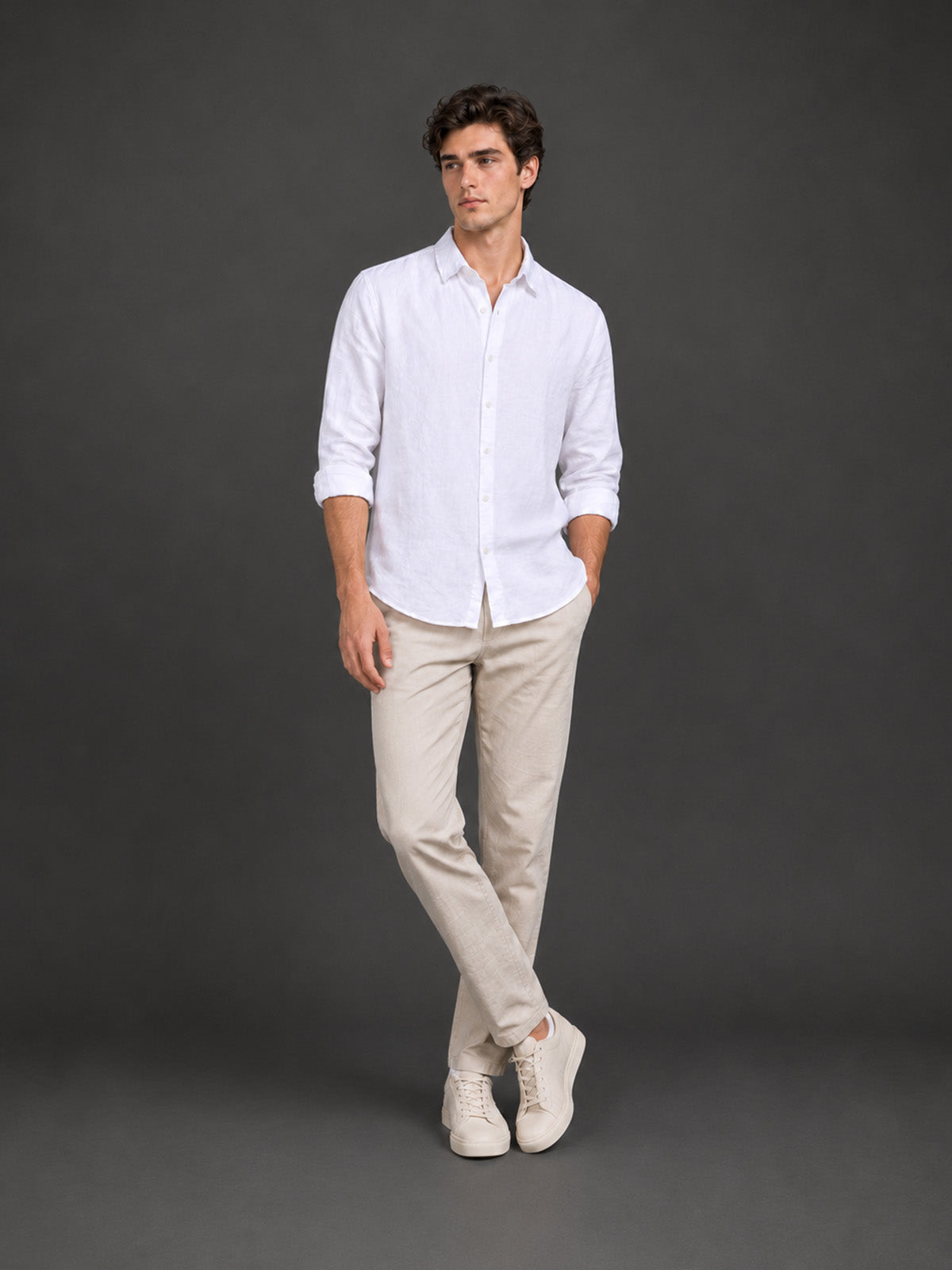 Franco White Cotton Blend Plain Shirt For Men