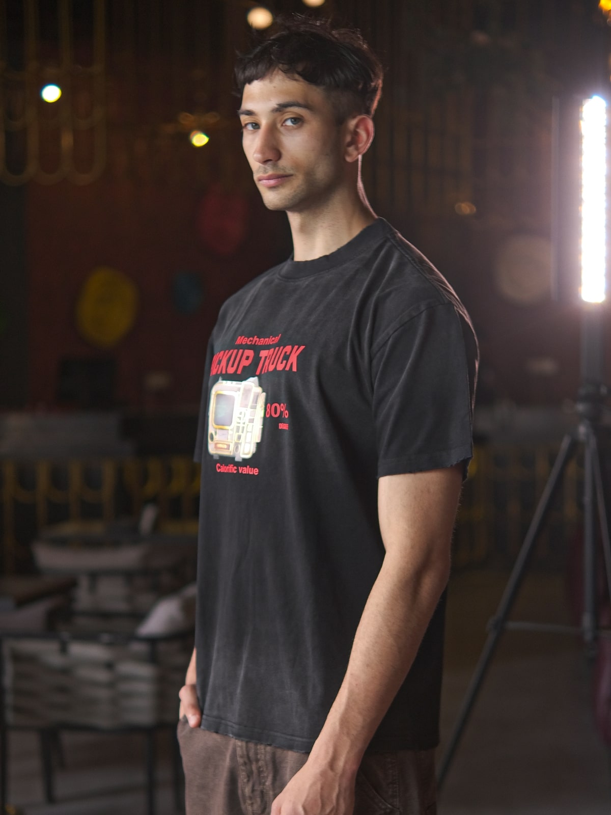Black Cotton Jersey Printed T-Shirt For Men