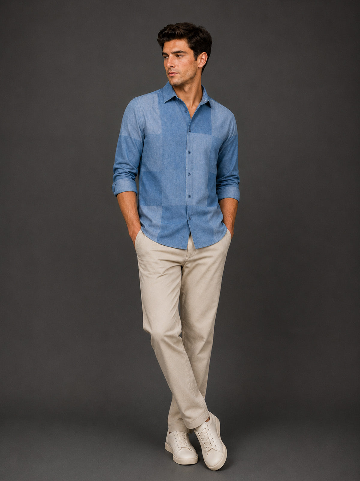 Franco Blue Cotton Blend Plain Shirt For Men