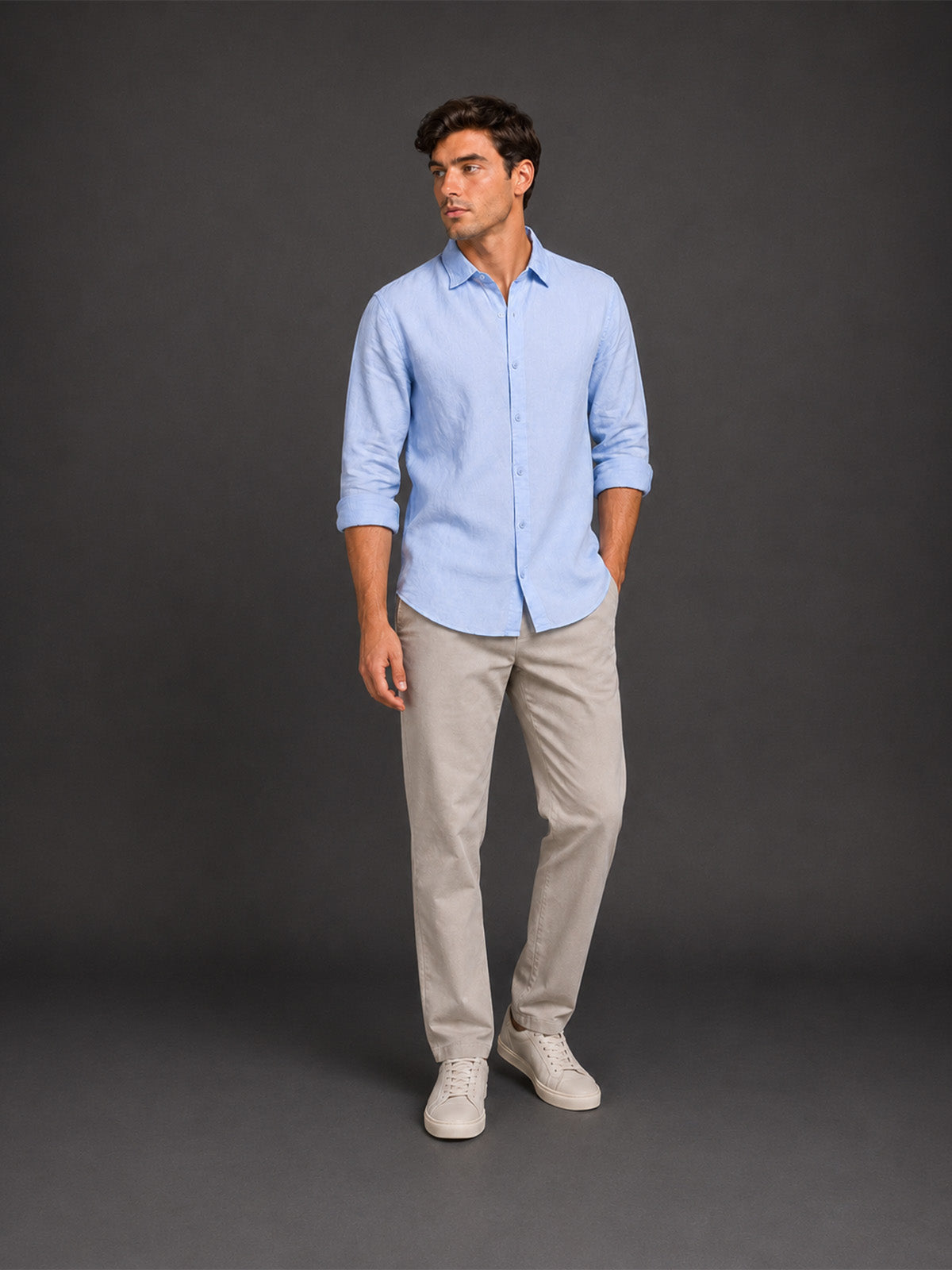 Franco Blue Cotton Blend Plain Shirt For Men