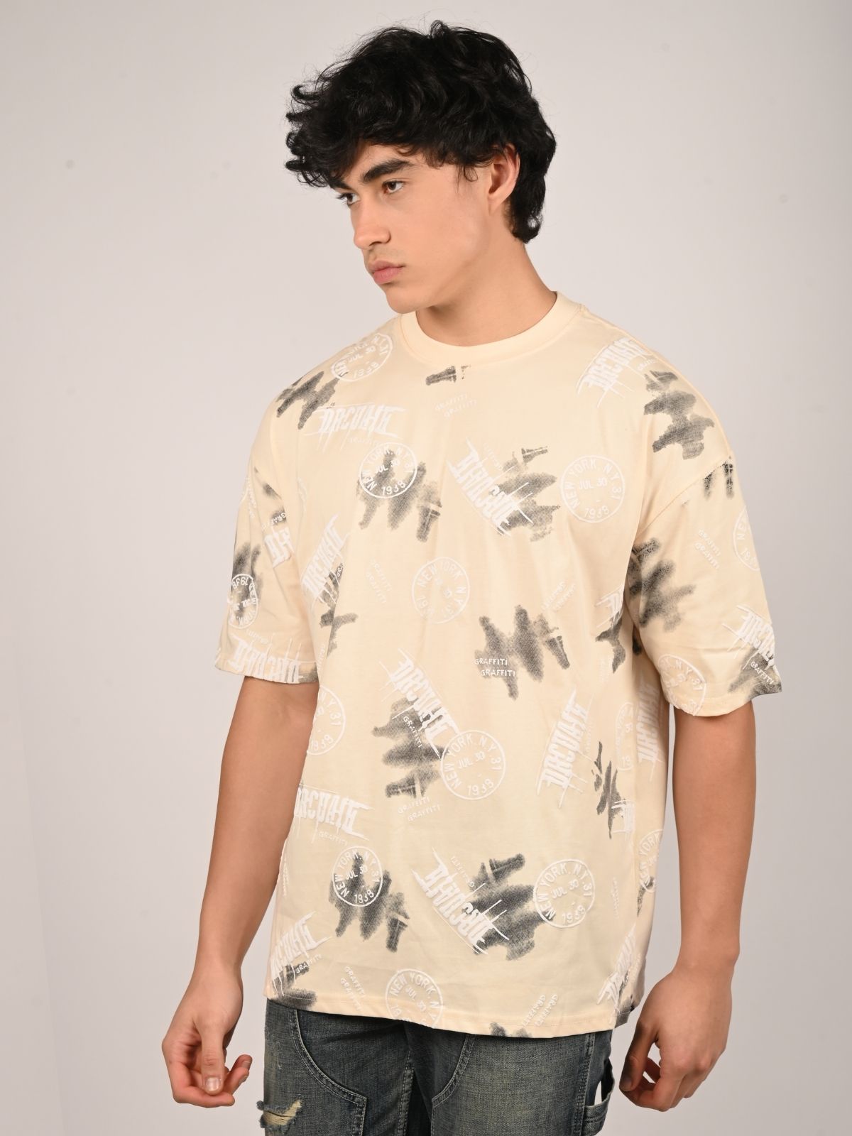Franco Ivory Cotton Jersey Printed T-Shirt For Men