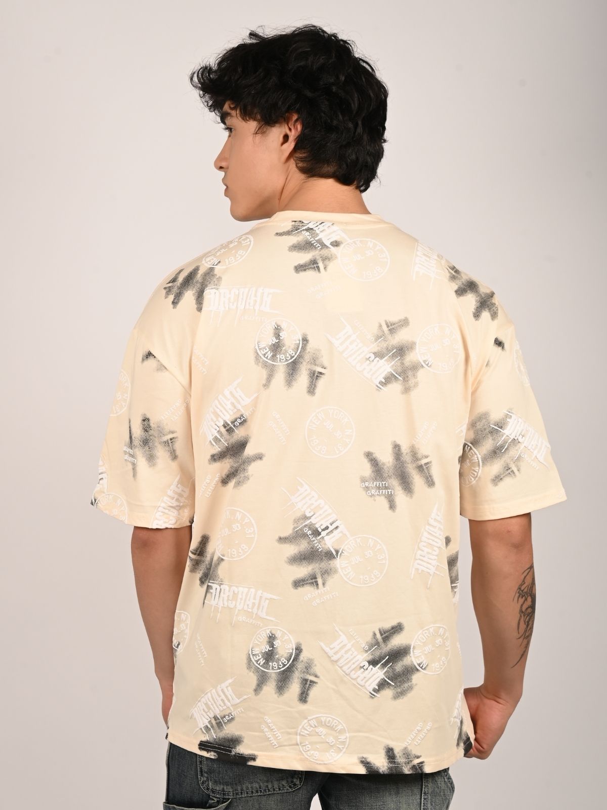 Franco Ivory Cotton Jersey Printed T-Shirt For Men