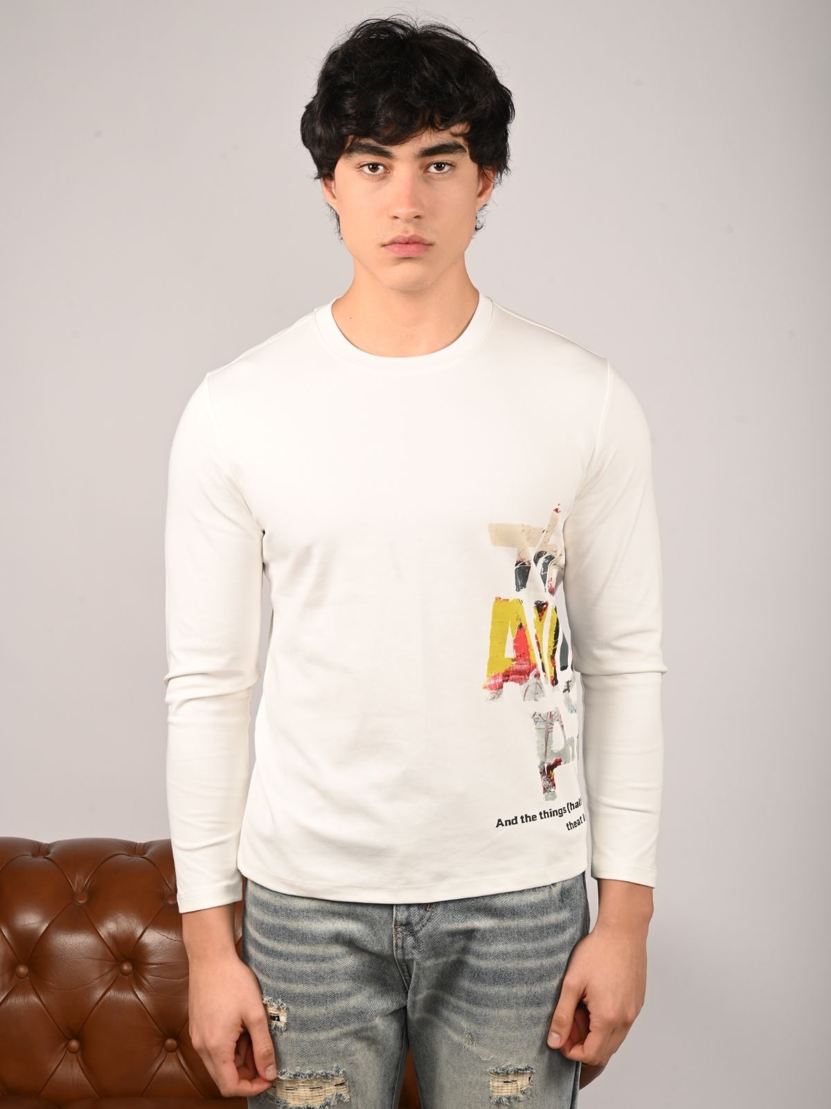 Franco White Cotton Jersey Printed T-Shirt For Men