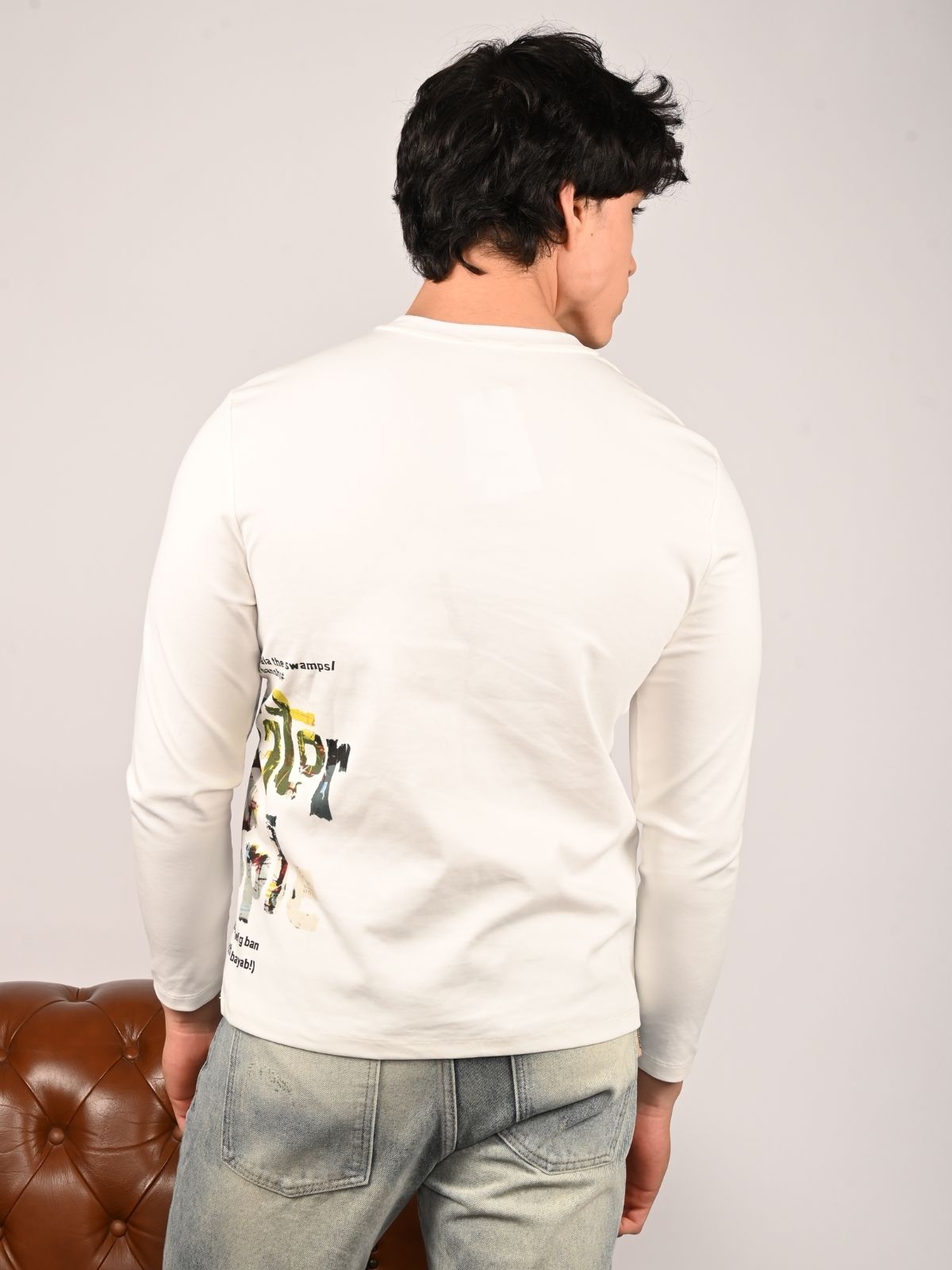 Franco White Cotton Jersey Printed T-Shirt For Men