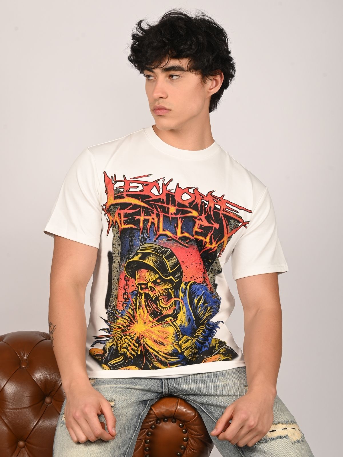 Franco White Cotton Lycra Printed T-Shirt For Men