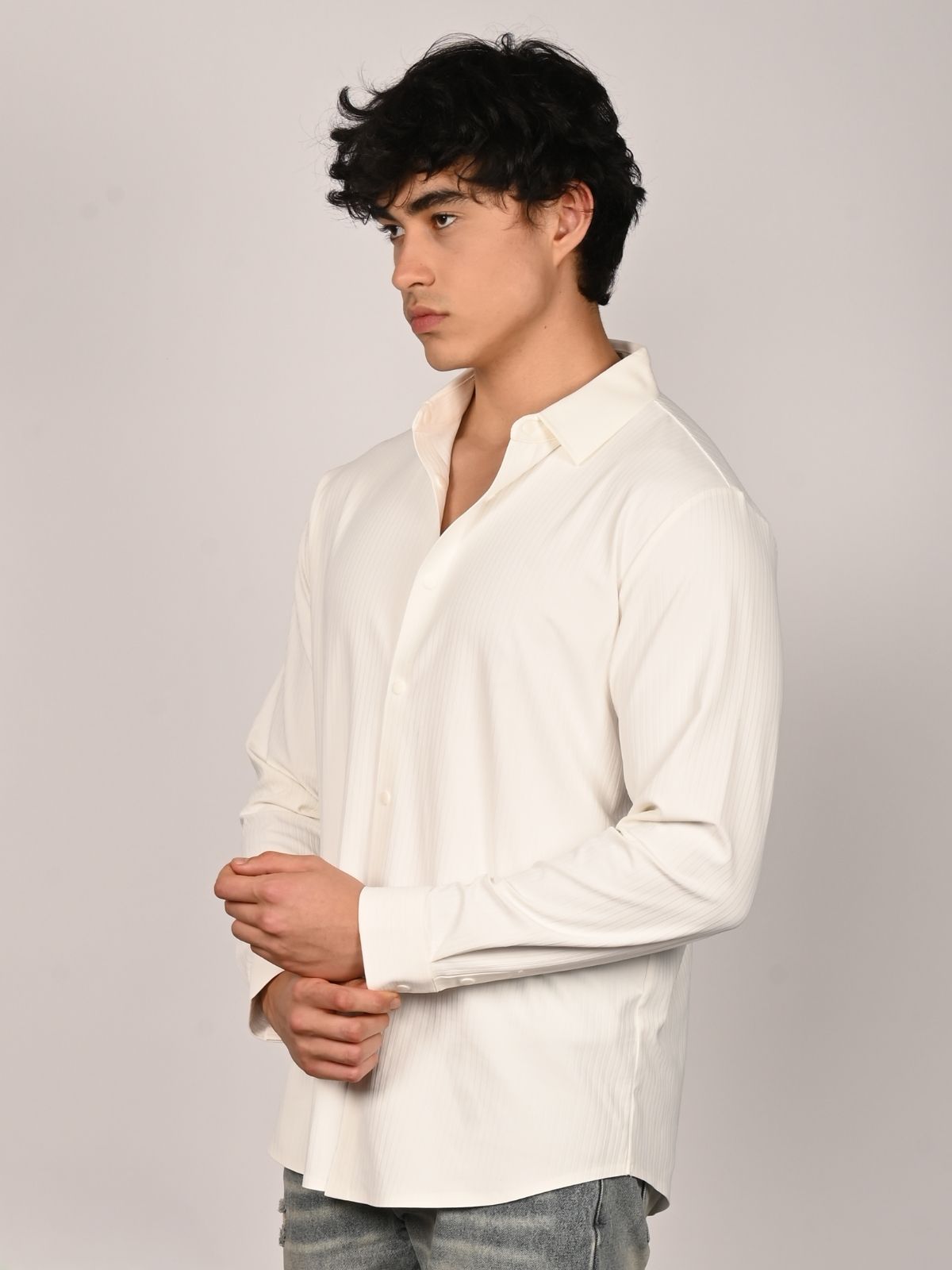 Franco White Polyster Lycra Solid Shirts For Men