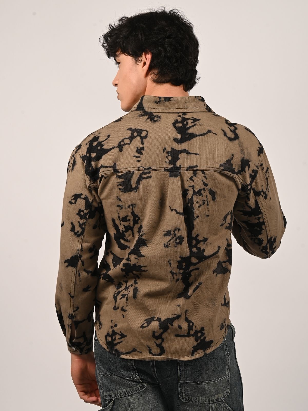 Franco Beige Denim Tie-Dye Shirts For Men