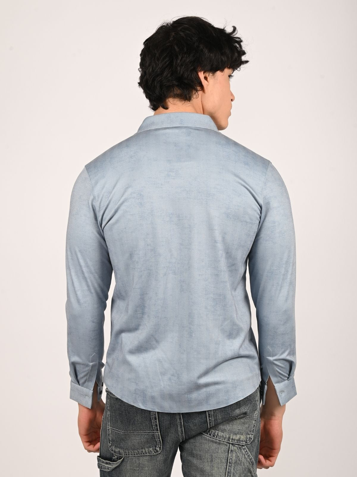 Franco Pastel Blue Cotton Knit And Polyster Solid Shirts For Men