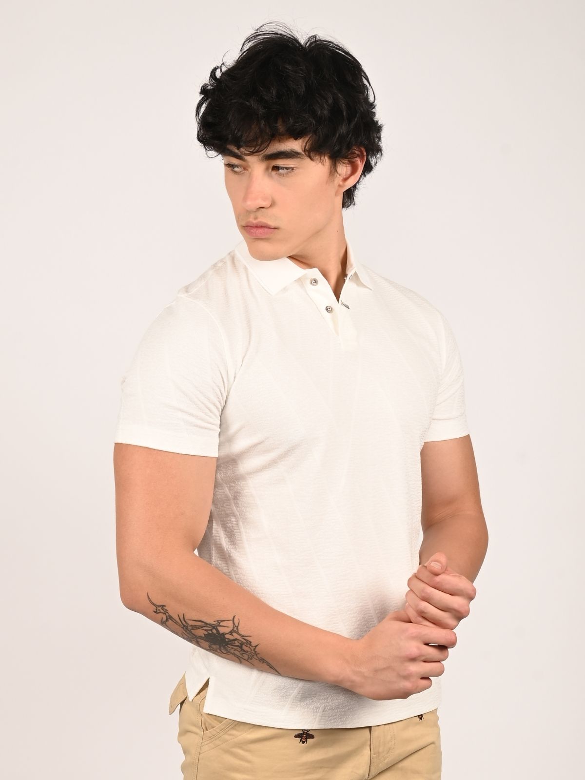 Franco White Polyester Lycra Solid T-Shirt For Men