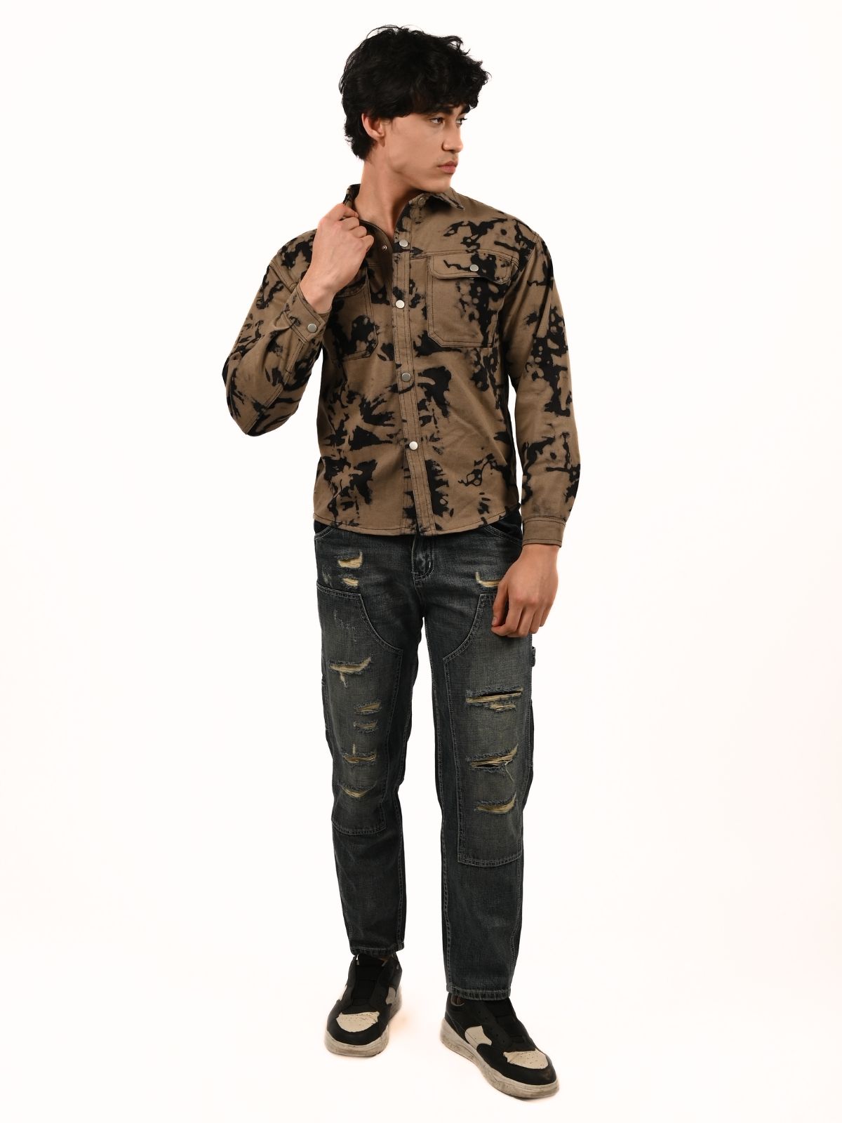 Franco Blue Denim Solid Ripped And Faded Trouser For Men