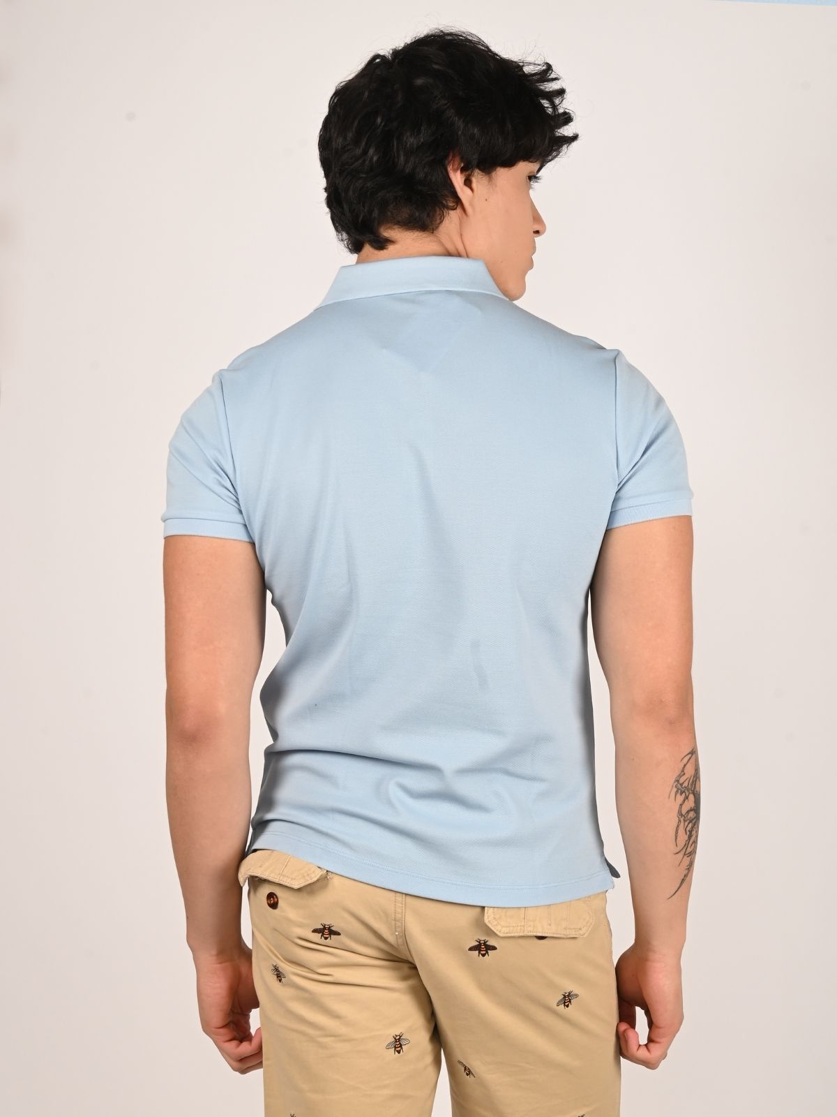 Franco Sky Blue Cotton Pique Solid T-Shirt For Men