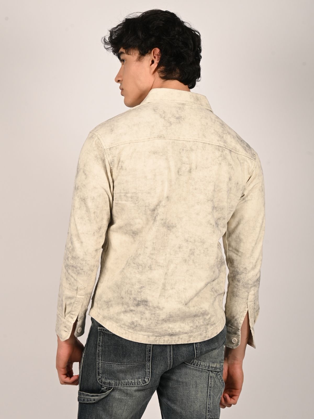 Franco Beige Denim Tie-Dye Shirts For Men