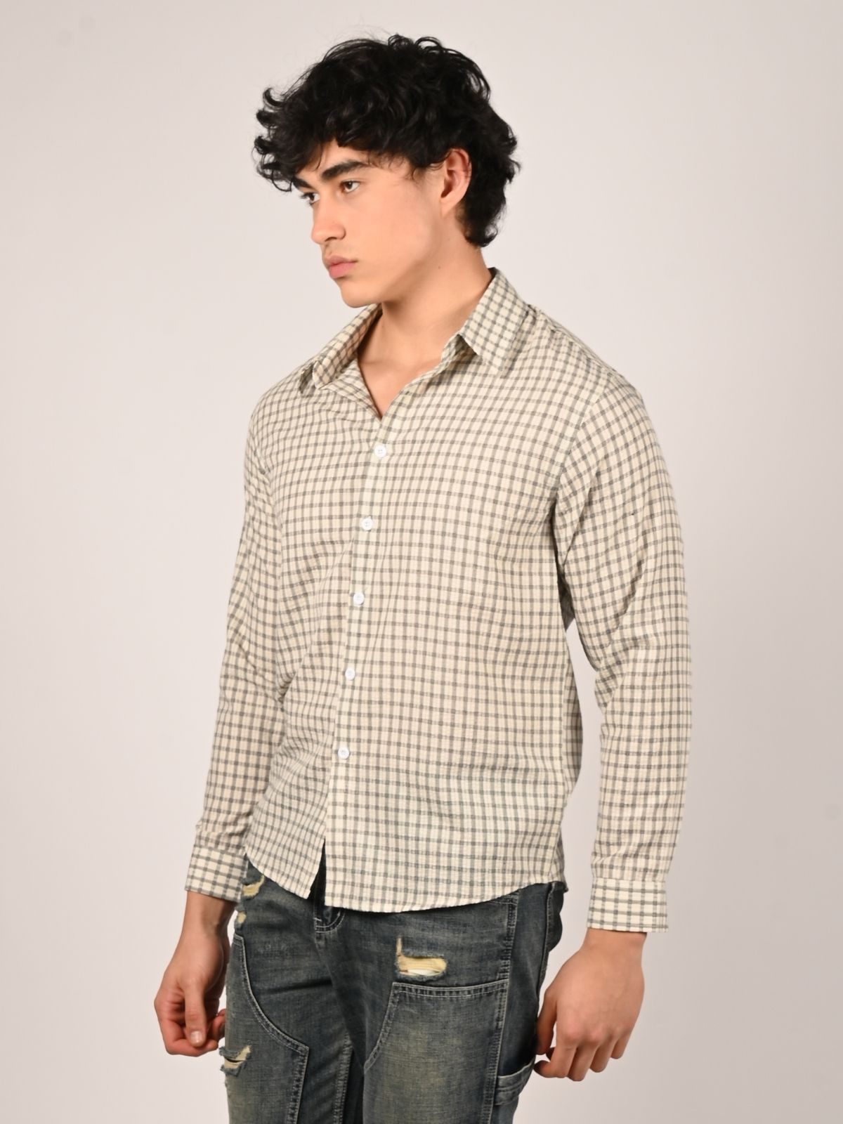 Franco White And Black Polyster Checked Shirts For Men