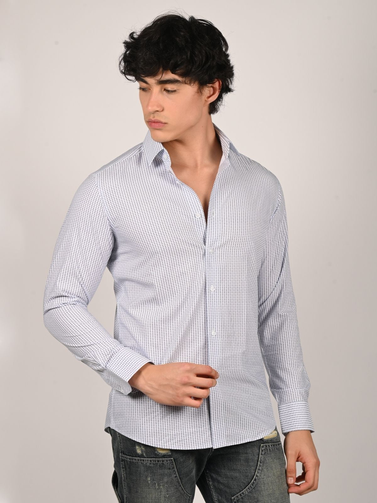 Franco White Lycra Printed Shirts For Men